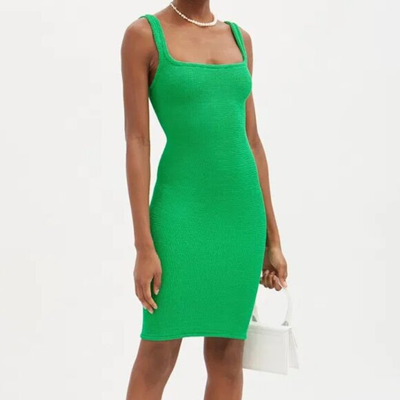 Hunza G Crinkle Knit Mini Tank Dress One Size in Emerald Green, Worn Just Once - Picture 3 of 13